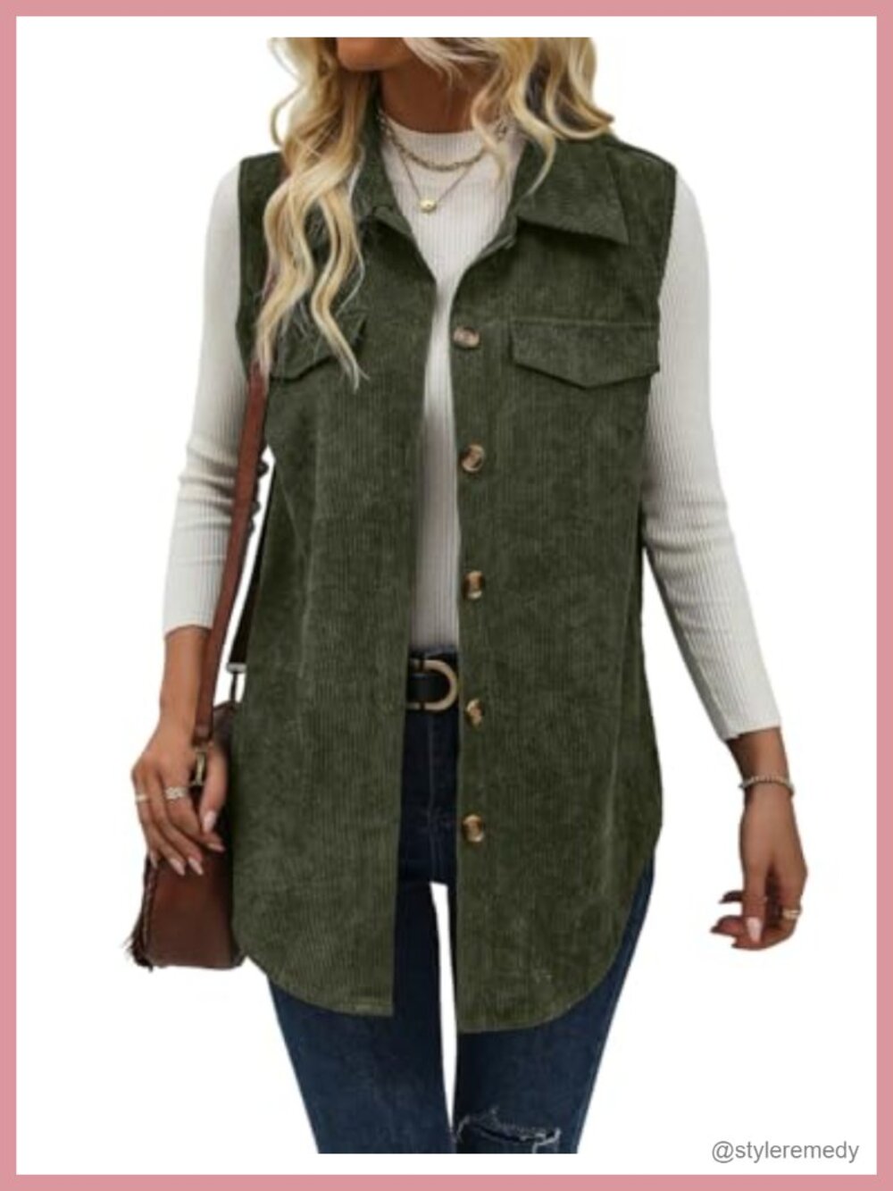 Corduroy Sleeveless Vest Button Down Shacket Outerwear Casual